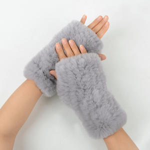 Vente flash : Gants en fourrure de lapin véritable tricotés, gants d'hiver, mitaines, manchettes, neufs, 100% fourrure de lapin naturelle - Product Image 5