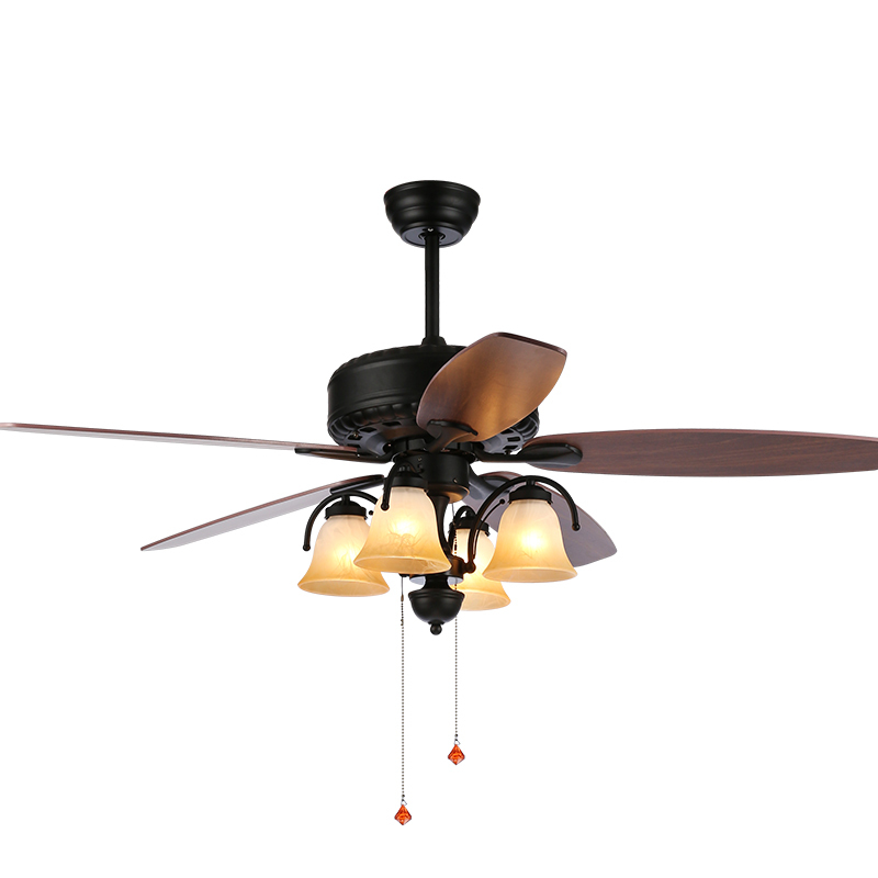 Black 52-Inch Modern Pendant Lamp with 5 Plywood Blades Remote Control LED Ceiling Fan & Chandelier