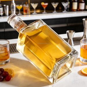 Botellas de Vidrio Cuadradas Cúbicas para Licores como Tequila, Whisky, Ginebra, Vodka, Disponibles en 375ml, 500ml, 700ml, 750ml con Corcho - Product Image 5