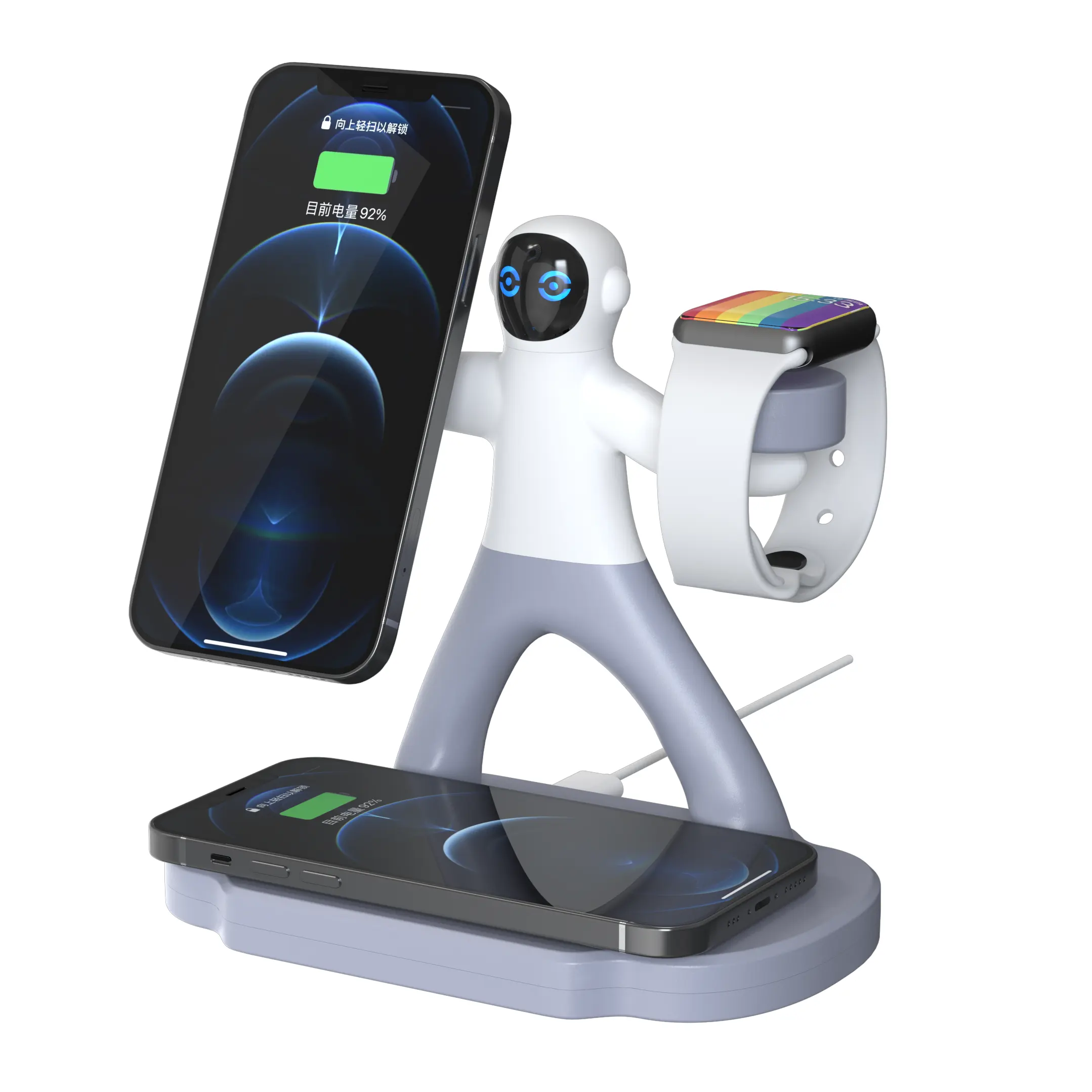 Spaceman 15W Fast Qi Phone Stand Magnetic 3in1 Wireless Charger 3 In 1 For IPhone 14 MagSaf Apple Watch