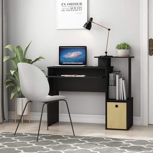 Escritorio de Computadora Moderno con Bandeja para Teclado, Estantería Lateral, Gabinete de Almacenamiento, Escritorio para Oficina en Casa, <span class=keywords><strong>Estudio</strong></span>, Escritorio para Escribir para Habitaciones Pequeñas - Product Image 1