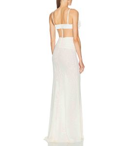 Vestido de <span class=keywords><strong>Alta</strong></span> <span class=keywords><strong>Costura</strong></span> para Mujer, 100% Blanco, Largo hasta el Suelo, Asimétrico, con Corsage de Encaje y Flores, Lujoso, Recto, Natural, Verano - Product Image 6