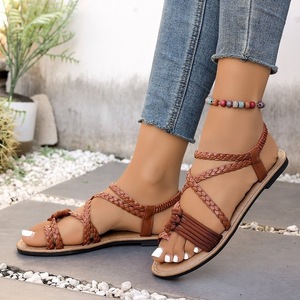 Sandales plates multi-tressées à brides croisées pour femmes, avec bride élastique au talon, chaussures décontractées pour les vacances d'été - Product Image 3