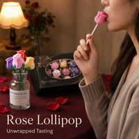 Bouquet de sucettes artisanales en forme de rose de 45g, boîte cadeau de luxe, bonbons durs aromatisés aux fruits mélangés pour la Saint-Valentin