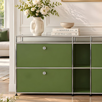 Kabinet Samping Modular Baja Tahan Karat 304 Hemat-Ruang dengan Pintu Geser, Bufet Ruang Tamu, Furnitur Modular Logam