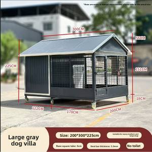 โรงเรือนสุนัขกลางแจ้งแบบแข็งแรง ทนทาน หลังคาเหล็กชุบสังกะสี โครงสร้างโลหะ พร้อมรั้วตาข่าย สำหรับใช้ในสวน - Product Image 5