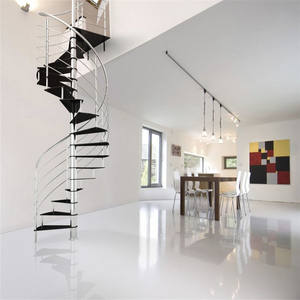 Escalier en colimaçon incurvé au design moderne avec balustrade en verre et acier, marches en chêne américain, marches en verre stratifié pour villas - Product Image 2