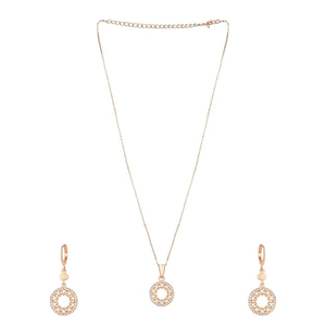 Women <b>Rose</b> <b>Gold</b> Plated CZ American Diamond Chain Pendant Necklace with Earrings Featuring Shimmering Stones and <b>Jewelry</b> <b>Set</b> - Product Image 2