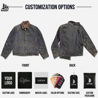 Streetwear personnalisé veste en toile vintage délavée de grande taille veste de travail en toile lourde avec fermeture éclair pour hommes