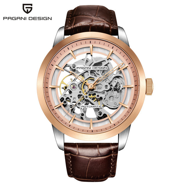 Pagani Design 1638 Hot Sell Gold Boys Mechanical Clock Luxury Genuine Leather Band Water Resist Skeleton Automatic Wrist Watch