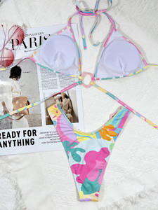 Costume da bagno Bikini con stampa Color caramella costume da bagno donna fasciatura Bikini Set costume da bagno Push Up abbigliamento estivo da spiaggia con connettore - Product Image 5