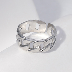 Anlaufbeständige Hip-Hop 18K vergoldete Edelstahl Punk Schmuck Kubanische Gliederkette Motiv Offene Verstellbare Unisex Y2K Ringe - Product Image 2