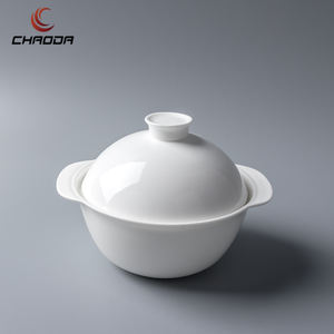 Tazón de Cerámica Blanco para Palomitas de Maíz, 260 ml, Tazón para Sopa con 2 Asas, Olla Redonda para Estofar con Tapa para Restaurante - Product Image 1