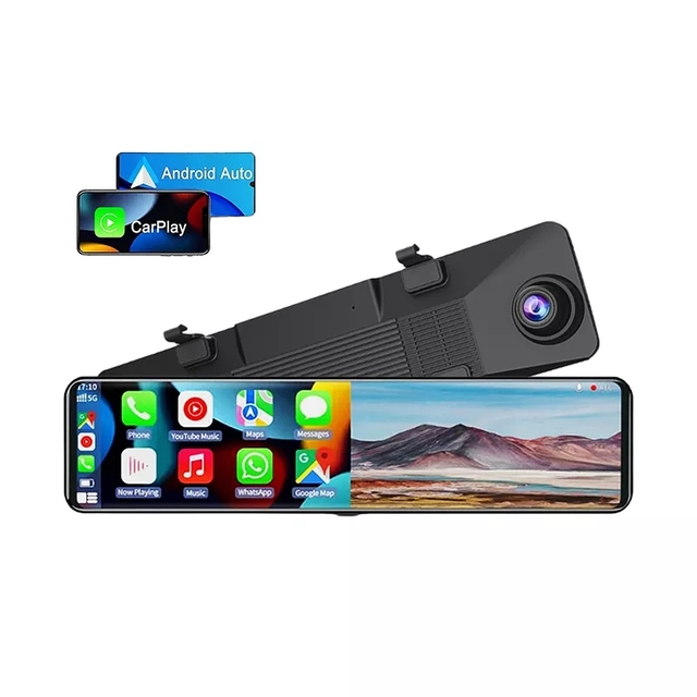 Carplay Android Auto Dual Lens Dash Cam 12 Inch Touch Screen IPS Front 4K Rear 1080P Mirror Recorder Car Black Box