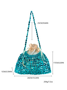 卸売 新品 手織り PVC ビーズ ショルダーバッグ ロングチェーン クロスボディ ミニバッグ シャイニーデザイン パーティー イブニングバッグ 2026 - Product Image 5