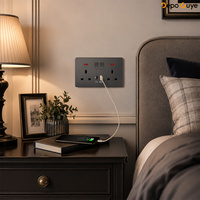 Prise murale britannique standard UK 13A grise, prise électrique à 3 broches avec double port de charge USB, type 86