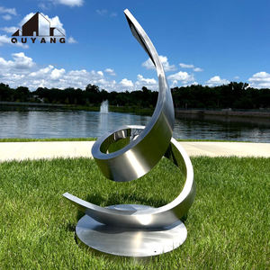 Sculpture moderne abstraite <span class=keywords><strong>en</strong></span> acier inoxydable <span class=keywords><strong>pour</strong></span> la décoration de villas et de parcs, <span class=keywords><strong>fontaine</strong></span> de jardin extérieure avec base <span class=keywords><strong>en</strong></span> <span class=keywords><strong>pierre</strong></span> noire polie - Product Image 2