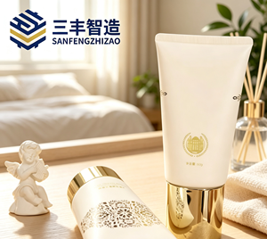 Tubo cosmético blanco con tapa electrochapada en oro metálico para mascarilla facial desprendible - Product Image 5