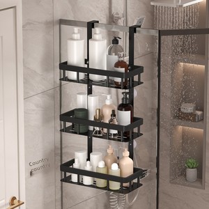 Organizzatore da <span class=keywords><strong>Doccia</strong></span> a 3 Ripiani da Appendere Sopra la <span class=keywords><strong>Porta</strong></span>, Mensola da Bagno Senza Foratura in Acciaio al Carbonio con Ventosa, <span class=keywords><strong>Porta</strong></span> <span class=keywords><strong>Shampoo</strong></span> - Product Image 2