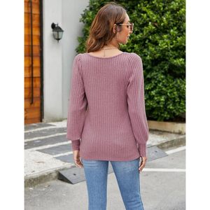 FOXA Pull côtelé à manches longues pour femme, pull décontracté d'automne en tricot pour femme - Product Image 4