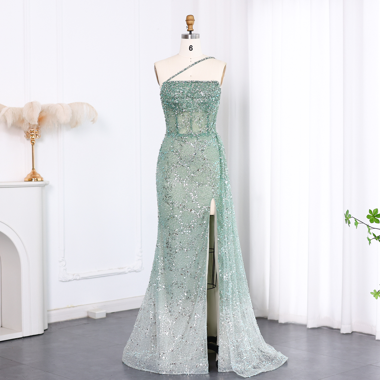 Шарон сказал, SS140 Роскошные шалфей зеленая Русалка Вечерние платья с разрезом овербрус Омбре синие длинные свадебные вечерние платья
