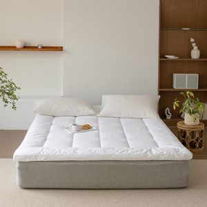 Quilted Fitted Mattress <strong>Topper</strong> Thicken Pad Top White Grey Mattress Cover with Deep Pocket Fitted Skirt Sheet - Product Image 1