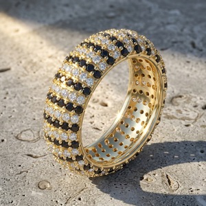Anillo de Eternidad de Lujo Chapado en Oro de 18K con Moissanita, Engaste Pavé, Corte Brillante Redondo, Diseño Geométrico, Joyería de Boda Unisex - Product Image 4