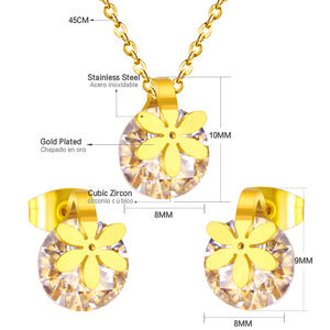 الصين مصنع OEM ODM 18K الذهب مطلي مجوهرات من صلب لا يصدأ مجموعات قطعة رائعة من الماس قلادة طقم أقراط - Product Image 1