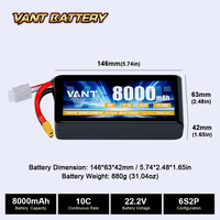 Batterie lithium-ion 6S2P 21700 8000mah 22.2V 10C avec prise XT60 pour drone/FPV/UAV Batterie Lipo