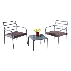 Outdoor 3 Stuks Rotan Patio Stoel En Tafel Tuin Set Met Polyester Kussen