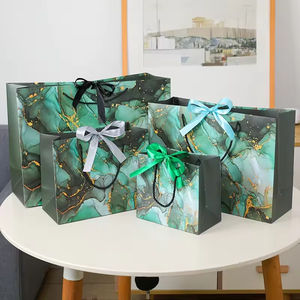 Ins Marble-patterned <b>Gift</b> <b>Bag</b>, Cute Dark Green Cosmetic <b>Bag</b>, Exquisite Bow Packaging <b>Bag</b> - Product Image 1