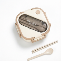 Boîte à lunch carrée portable pour étudiants et enfants, récipient alimentaire micro-ondable avec ensemble de couverts intégré, sans BPA, boîte à bento pour collations