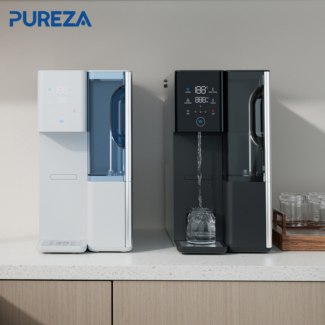 PUREZA PU-T01 Adjustable Water Temperature & Volume Hot& Cold Countertop RO Water Dispenser Black Water Filter System