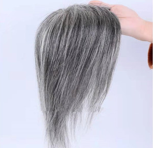 Topper en dentelle pour femmes, fermeture frontale, <span class=keywords><strong>cheveux</strong></span> humains Remy, toupet en <span class=keywords><strong>blond</strong></span> <span class=keywords><strong>gris</strong></span> sel et poivre, ondulations profondes, pièces de <span class=keywords><strong>cheveux</strong></span> - Product Image 4