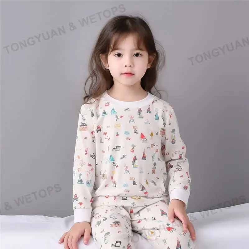 Wholesale Custom Soft Long Sleeve Designer Bamboo Cartoon Kids Pajama Kids Pyjamas 100% Cotton Girls' Sleepwear