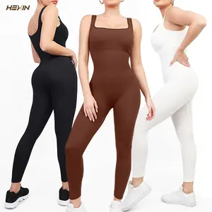 Hexin Bodycon pakaian Jumpsuit Yoga wanita, Jumpsuit satu potong olahraga Gym olahraga ketat ukuran Plus untuk wanita