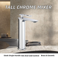 Robinet de lavabo moderne haut chromé à poignée unique pour hôtel, eau chaude et froide, en laiton avec valve en céramique