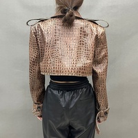 2023 col rabattu manteau en cuir ample femmes Vintage vin rouge recadrée veste en cuir de mouton avec ceinture