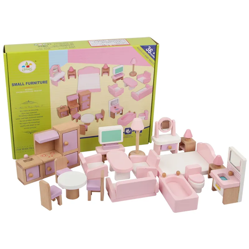 22 pcs children's wooden Small furniture toy sets doll houses toys for girl