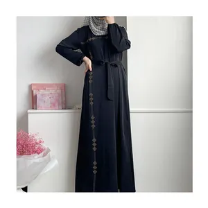 Latest Designs Islamic Clothing Turkish Kuwaiti Dubai Abaya Muslim Dress Nida Fabric Rhinestone Women Dubai Abaya Modest Dress