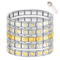 Venta al por Mayor de 18 Pulseras de Acero Inoxidable 316L con Dijes de Corazón Italiano Vintage en Oro y Plata, Marca SSJ, para Aniversario de Mujer