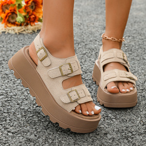 Sandales d'été françaises pour femmes, confortables, à semelle épaisse, à double boucle, décontractées, pour la plage, printemps/automne, semelle en caoutchouc amortissante - Product Image 4