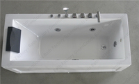 Baignoire à remous moderne rectangulaire avec jet massant LED, cascade de douche et fenêtre en verre, pour projets hôteliers (style japonais)
