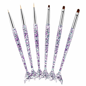 Pinceau à ongles à manche queue de sirène, lot de 3, pinceau fin pour liner, pinceau à paillettes, manche en plastique, pinceau de salon pour nail art, sac en PVC - Product Image 2