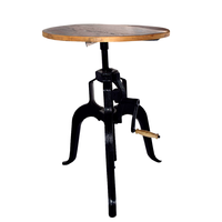 Table de salle à manger ronde industrielle réglable en fonte, avec mécanisme de levage manuel en métal durable, convertible en table en bois