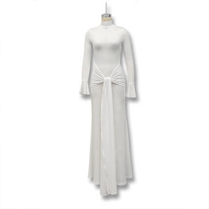 Robe longue pour femme, taille haute, manches longues, col roulé, couleur unie, mode, <span class=keywords><strong>sexy</strong></span>, coupe ajustée, avec lacets, robe maxi pour femme - Product Image 6