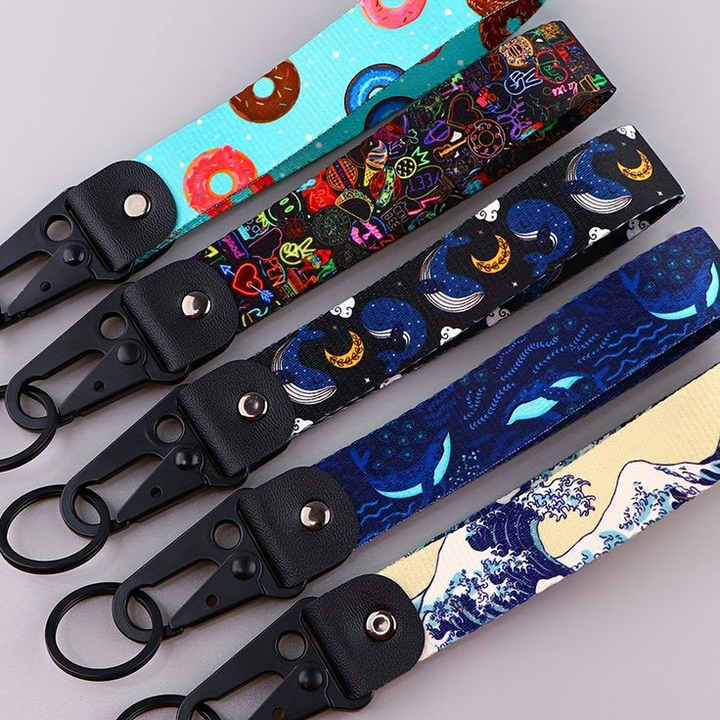 Custom Logo Woven Embroidered Short Keychain Polyester Lanyard Printed ...