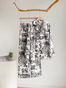 Benutzer definierte reguläre bestickte Satin Pyjamas Set 2 Stück Damen Seide Luxus Blank Pyjamas Damen Nachtwäsche <span class=keywords><strong>Sets</strong></span> Nachthemd für Frauen - Product Image 6