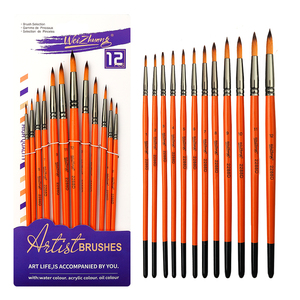 Set di pennelli per artisti di capelli in Nylon con pennelli per acquerello rotondo e piatto con manico in legno per dipinti d'arte - Product Image 1