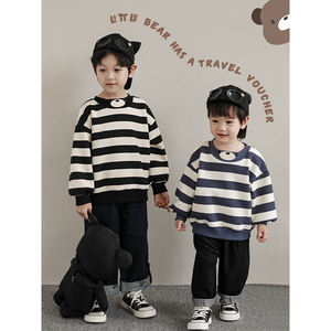 Ours Patch rayé décontracté enfant en bas âge garçon <span class=keywords><strong>pull</strong></span> surdimensionné enfants automne hiver peluche velours tricoté épais bébé garçon <span class=keywords><strong>pull</strong></span> conceptions - Product Image 3